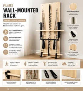 Commercial Maple Wood Pilates Wall Mount Rack Space Saving Equipment for Yoga Studio
