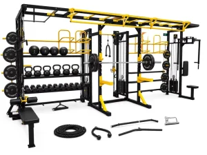 Commercial Multi-Station Functional Training Rig with Cable Stations and Storage Rack