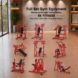 Commercial Plate-Loaded Gym Machine Set, Red Frame, Chest, Back, Leg and Shoulder Training