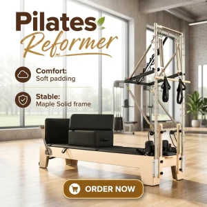 Commercial Portable Adjustable Maple Wood MJD W23A Pilates Reformer with Half Tower for Studio