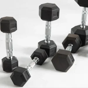 Commercial Rubber Hex Dumbbell Set, 5-100 lb, for Gym Weightlifting Training