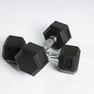 Commercial Rubber and Cast Iron Hex Dumbbells, 5-100 lb, Anti-Slip, for Gym Weightlifting