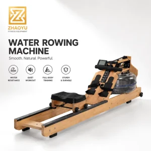 Commercial Solid Wood Water Rowing Machine with Oak Wood Frame and LCD Monitor