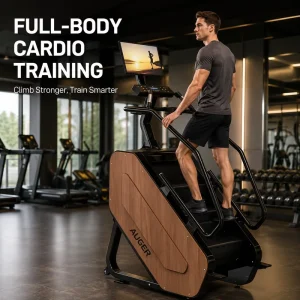 Commercial Stair Climber Machine with HD LCD Console Walnut Wood Finish Gym Cardio Equipment