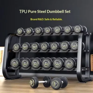 Commercial TPU Fixed Dumbbell Set with Rubber Coating and Rack