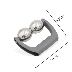 Compact 2-Ball Metal Massage Roller with Ergonomic Gray Handle for Neck Back Arm Tension Relief
