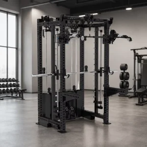 Compact All in One Smith Machine 1000LBS Heavy Duty Power Rack with Dual Cable Crossover and Weight Stacks