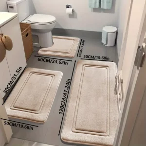 Cool-Touch Water-Absorbent Solid Color Coral Fleece Bathroom Rug Stain-Resistant Easy-Care Non-Slip Mat
