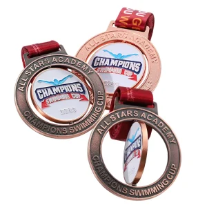 Copper-Plated Spinning Zinc Alloy Enamel Swimming Medal 360-Degree Rotatable Medal for Swim Team Competitions