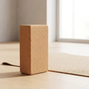 Cork Yoga Block Strap Set 2 Piece High Density Soft Non Slip Blocks 9x6x4 Inches with 8FT Metal D Ring Strap for Pilates