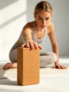 Cork Yoga Block Strap Set 2 Piece High Density Soft Non Slip Yoga Blocks 9x6x4 Inches 8FT Metal D Ring Strap for Pilates