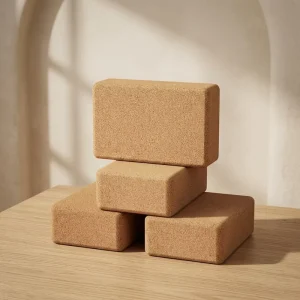 Cork Yoga Block Strap Set 2 Piece High Density Soft Non Slip Yoga Blocks 9x6x4 Inches 8FT Metal D Ring Strap for Pilates