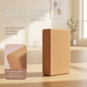 Cork Yoga Block Strap Set 2 Piece High Density Soft Non Slip Yoga Blocks 9x6x4 Inches 8FT Metal D Ring Strap for Pilates