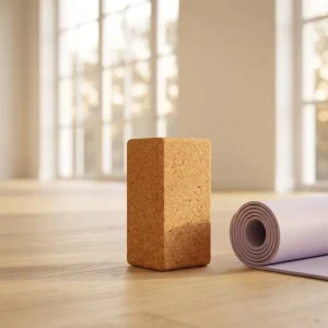 Cork Yoga Block Strap Set 2-Piece High-Density Soft Non-Slip Yoga Blocks 9x6x4 Inches 8FT Metal D-Ring Strap for Pilates
