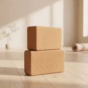 Cork Yoga Block Strap Set 2 Piece High Density Soft Non Slip Yoga Blocks 9x6x4 Inches 8FT Metal D Ring Strap for Pilates