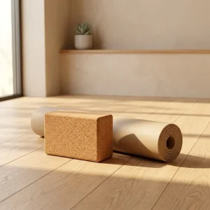 Cork Yoga Block Strap Set 2 Piece High Density Soft Non Slip Yoga Blocks 9x6x4 Inches 8FT Metal D Ring Strap for Pilates