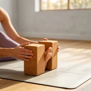 Cork Yoga Block Strap Set 2 Piece High Density Soft Non Slip Yoga Blocks 9x6x4 Inches 8FT Metal D Ring Strap for Pilates