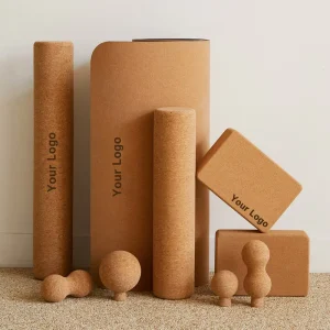 Cork Yoga Set with Massage Roller and Block for Fitness, Gym and Pilates