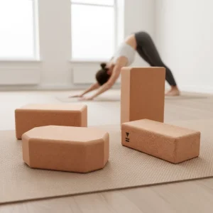 Cork and EVA Foam Yoga Blocks, 2-Pack with Strap