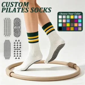 Cotton Crew Socks for Women, Non-Slip, Pilates Yoga, Knitted Striped Print