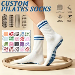 Cotton Crew Socks for Women, Non-Slip, Yoga Pilates, Knitted Striped Print