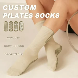 Cotton Custom Crew Pilates Socks Anti Slip Autumn Cuff Logo for Barre Pilates Fusion Workouts