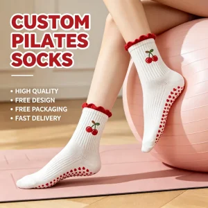 Cotton Embroidered Anti-Slip Grip Socks for Yoga, Pilates, Ballet, Barre, and Sports