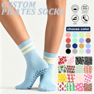 Cotton Women’s Crew Yoga Pilates Socks Knitted Striped Print Non-Slip Custom Socks