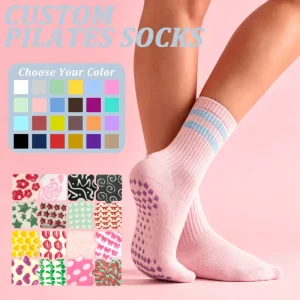 Cotton Women’s Crew Yoga Pilates Socks Knitted Striped Print Non-Slip Custom Socks