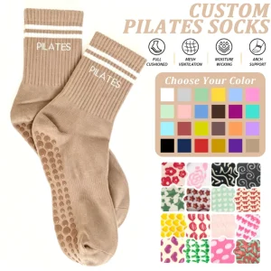 Cotton Women’s Crew Yoga Pilates Socks Knitted Striped Print Non-Slip Custom Socks