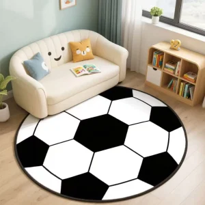 Creative Football Round Eco-Friendly Washable Modern Absorbent Non-Slip Faux Cashmere Mat for Home Picnic & Exercise