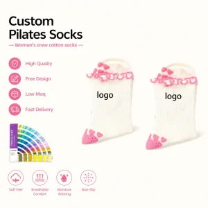Crew Knitted Women’s Pilates Socks Ruffled Cuff Non-Slip Grip Socks