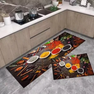 Crystal Velvet Non-Slip Quick-Dry Geometric Food-Printed Kitchen Floor Rug