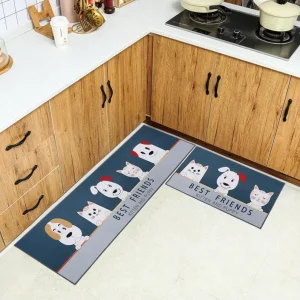 Crystal Velvet Printed Anti slip Kitchen Absorbent Mat Polyester Kitchen Mat 2 Pieces Set