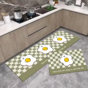 Cushioned 2-Piece Set Washable Mats and Rugs, Kitchen Carpet, Custom Design, Rectangle Absorbent Mat