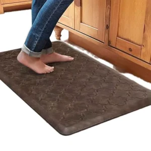 Cushioned Kitchen Mat, Anti-Fatigue, Thick, Non-Slip, Waterproof, Heavy-Duty Foam, Geometric Pattern, Hand-Wash, Brown