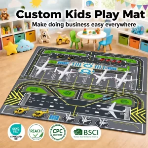 Custom Airport Traffic Baby Play Mat Personalized Printed Toddler Crawling Mat Soft Children Game Rug for Kids Bedroom