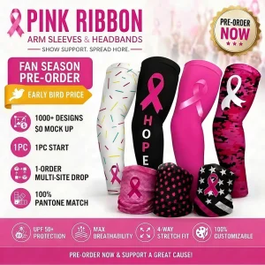 Custom Anti UV Pink Ribbon Arm Sleeve Pre order Compression Volleyball Basketball Football Baseball Men’s Arm Sleeve Cover
