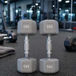 Custom Black Rubber-Coated Hex Dumbbell Set, Cast Iron, 2.5-5 kg