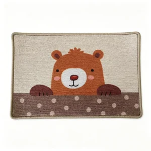 Custom Cartoon Print Polyester Oriental Bath Mat with Polka Dot Non-Slip Water-Absorbent Design