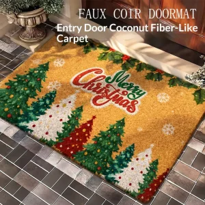 Custom Christmas Entrance Mat Heavy Duty Rubber Backing Faux Coconut Fiber Doormat Nordic Style Thick Outdoor Floor Mat