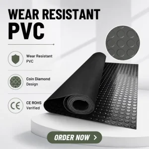 Custom Cut Size PVC Flooring Roll Black Grey Coin Diamond Texture Anti Slip PVC Mat Roll CE ROHS Certified