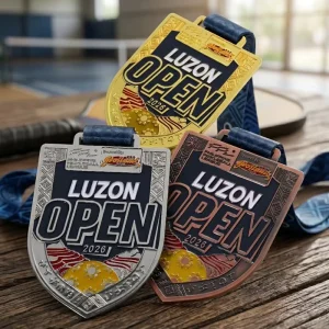 Custom Die-Struck Zinc Alloy Shield-Shaped Enamel Basketball Sports Medals Set with Ribbon