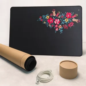 Custom Floral and Bird Embroidery-Style Conductive PU Leather Anti-Static Grounding Mat for Work & Study
