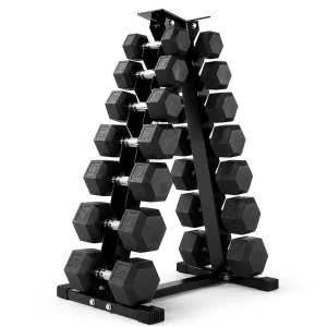 Custom Gym Hex-Coated Dumbbell Set, Heavy Duty, 5-100 lb