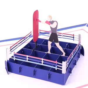 Custom Handmade Sports Greeting Card with Laser-Cut Boxing Ring 3D Pop-Up Design and Offset Printing