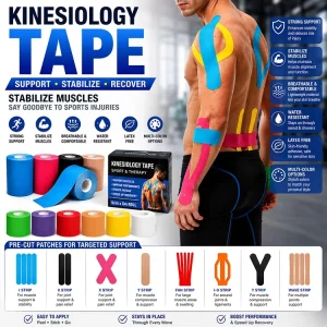 Custom Hypoallergenic Cotton Blend Sport Muscle Tape Pain Relief Kinesiology Tape Rolls Athletic KT Patches 5m CE