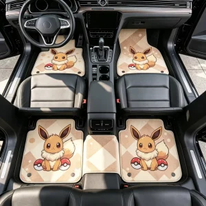 Custom Kawaii Cartoon Animal Elf Car Floor Mats, 4-Piece Universal Non-Slip Washable Interior Mats