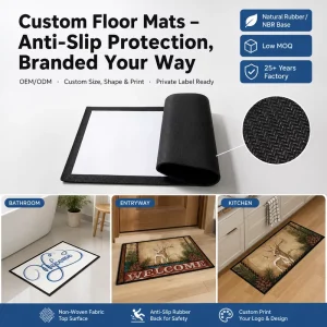 Custom Kitchen Mat Abrasion-Resistant Non-Woven Surface Anti-Slip Rubber Base OEM Private Label