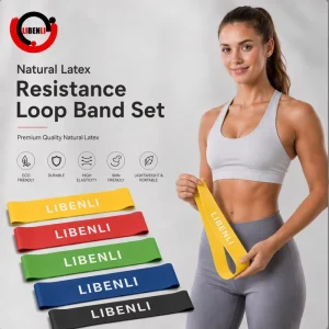 Custom Logo 10 Inch (500mm) Resistance Loop Exercise Bands with Instruction Guide Carry Bag Set of 5